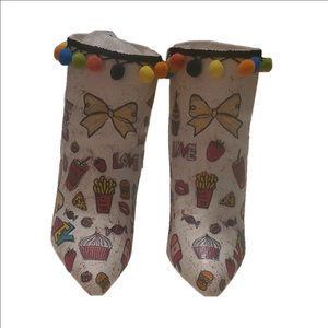 Hey Hey Colorful Women's Heeled Boots Art To Wear Upcycled Decoupaged Unique